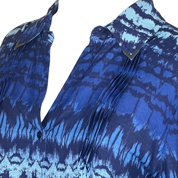 Vintage America Women’s Button Up Blue Tunic With Ink Blot Pattern Small… - Picture 5 of 15